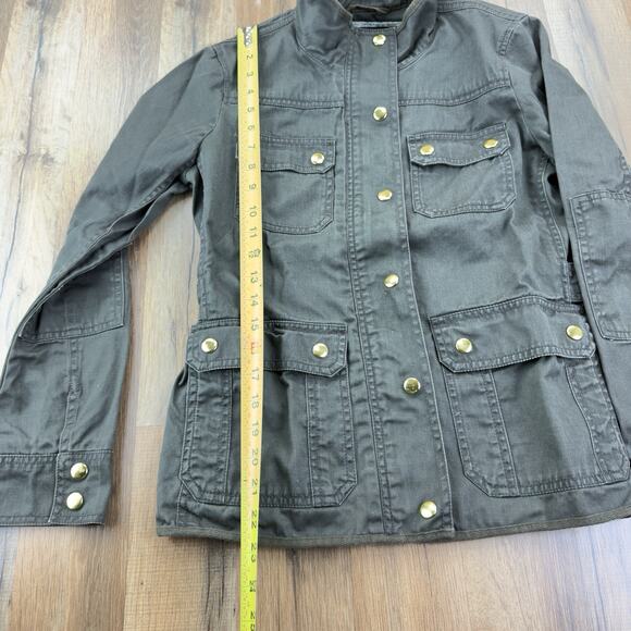 J. Crew Size S Jacket Boyfriend Field Army Green Stand Collar Snaps Zip Pockets - Picture 7 of 7